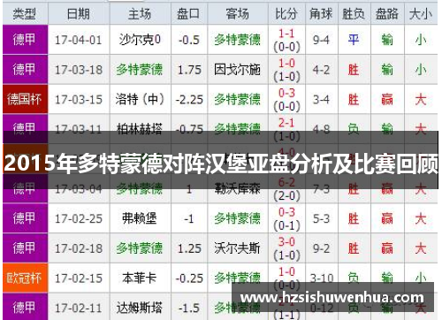 2015年多特蒙德对阵汉堡亚盘分析及比赛回顾